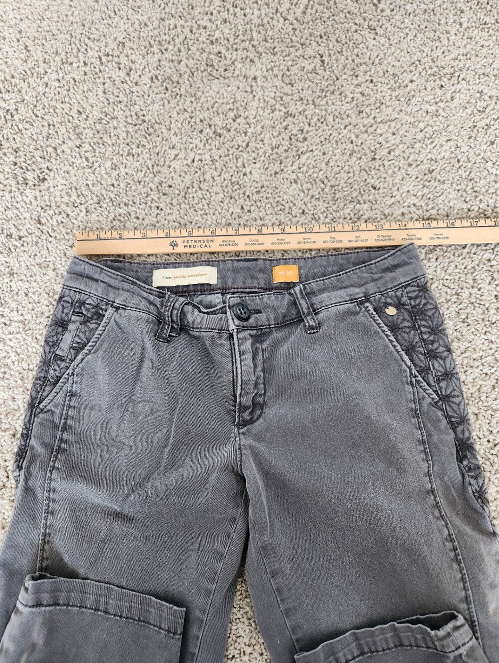 Pilcro & The Letterpress Straight Hyphen Pant Gray Abstract Embroidered Size 27 - Picture 7 of 12